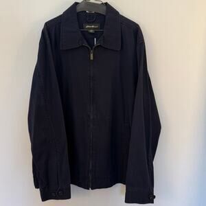 Eddie Bauer Harrington Jacket Navy Blue Men Large Tall 100% Cotton Zip-Up Bomber